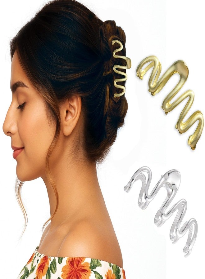 kapimo 2 Pcs Metal Hair Claw Clips for Women Girls in Gold Silver Matte Color Clutcher for Thick Long Hair with Strong Grip and Secure Hold (Gold Silver Matte) - Image 1
