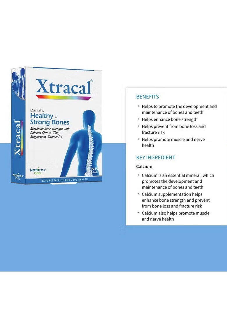 Natures only Xtracal Maxium bone strength with Calcium Citrate, Zinc, Magnesium, Vitamin D3 Tablets 30's - Image 2