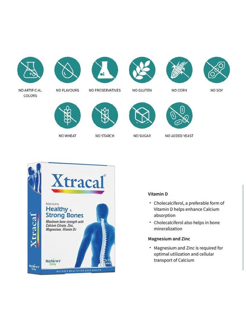 Natures only Xtracal Maxium bone strength with Calcium Citrate, Zinc, Magnesium, Vitamin D3 Tablets 30's - Image 4
