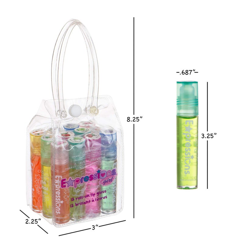 Expressions Girl مجموعة لامع الشفاه 12 قطعة مع حقيبة حمل، مكياج شفاه لامع للأطفال والمراهقين - نكهات فاكهية، غير سامة، صديقة للأطفال، هدية حفلة، أفضل الأصدقاء - Image 3