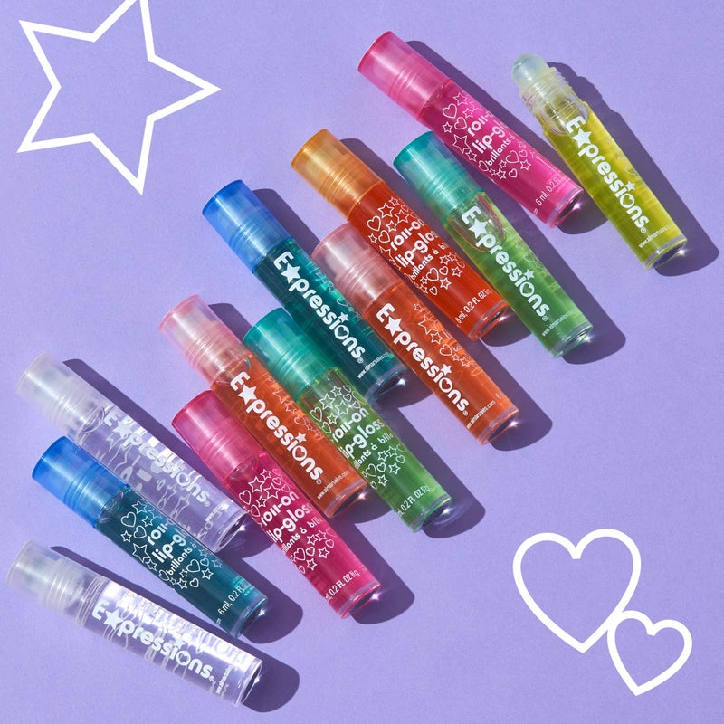 Expressions Girl مجموعة لامع الشفاه 12 قطعة مع حقيبة حمل، مكياج شفاه لامع للأطفال والمراهقين - نكهات فاكهية، غير سامة، صديقة للأطفال، هدية حفلة، أفضل الأصدقاء - Image 2