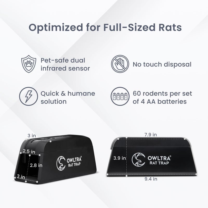 OWLTRA OW-1 Indoor Electric Rat Trap 2PCS, Instant Kill Rodent Zapper with Pet Safe Trigger, Black - Image 2