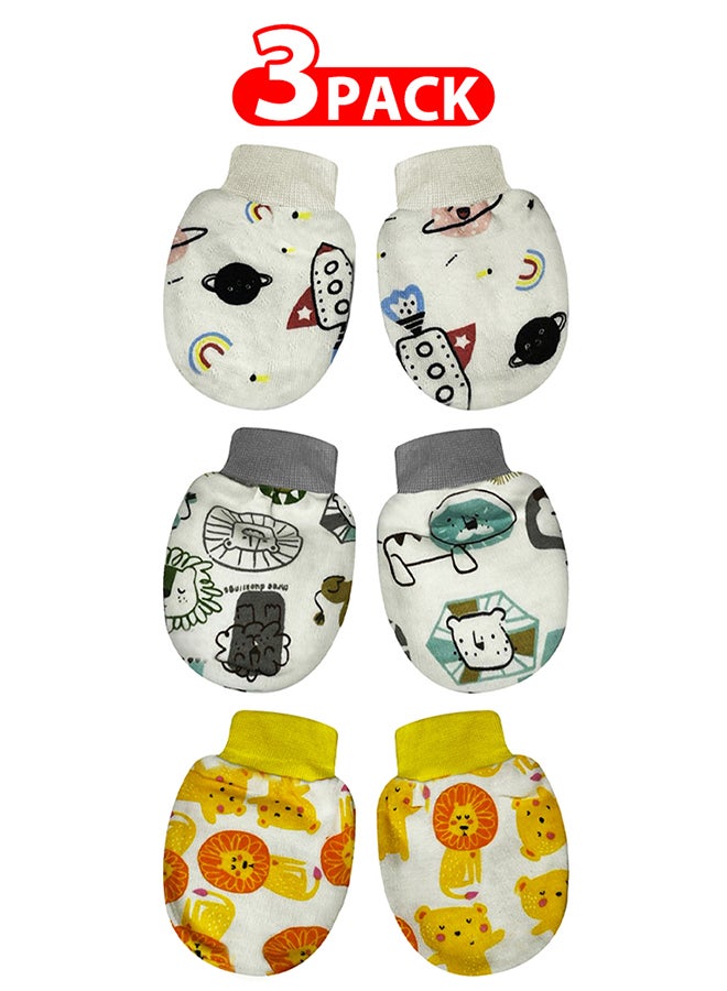 MARGOUN 3 Packs Newborn Baby Mittens Anti Scratch Baby Mittens No Scratch Mittens Baby Gloves for 0-6 Months Boys Girls Multicolour - Image 1