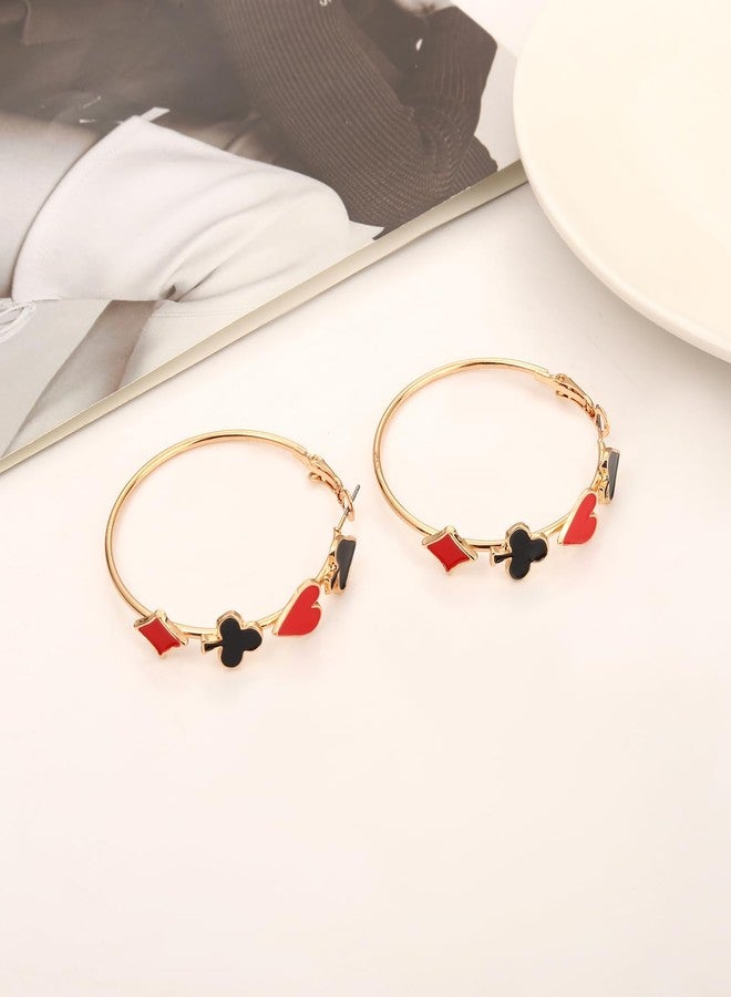 مولوك أقراط مولوخ كوين هارتس للنساء، أقراط حلقية ذهبية مرصعة بالألماس بتصميم قلب البستوني، مثالية للهالوين، إكسسوارات تنكرية، مجوهرات للحفلات، هدية مميزة. - Image 2