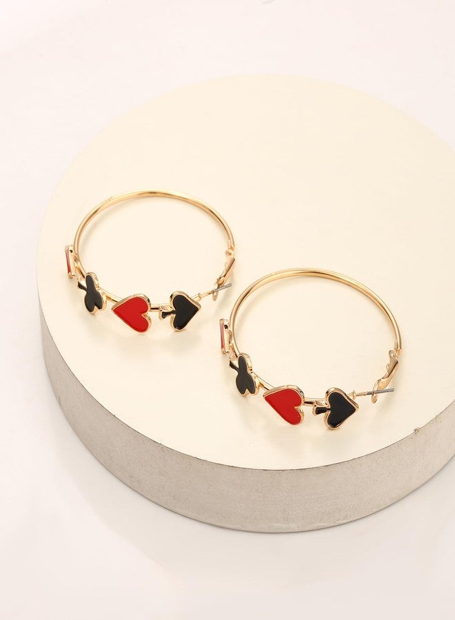 مولوك أقراط مولوخ كوين هارتس للنساء، أقراط حلقية ذهبية مرصعة بالألماس بتصميم قلب البستوني، مثالية للهالوين، إكسسوارات تنكرية، مجوهرات للحفلات، هدية مميزة. - Image 3