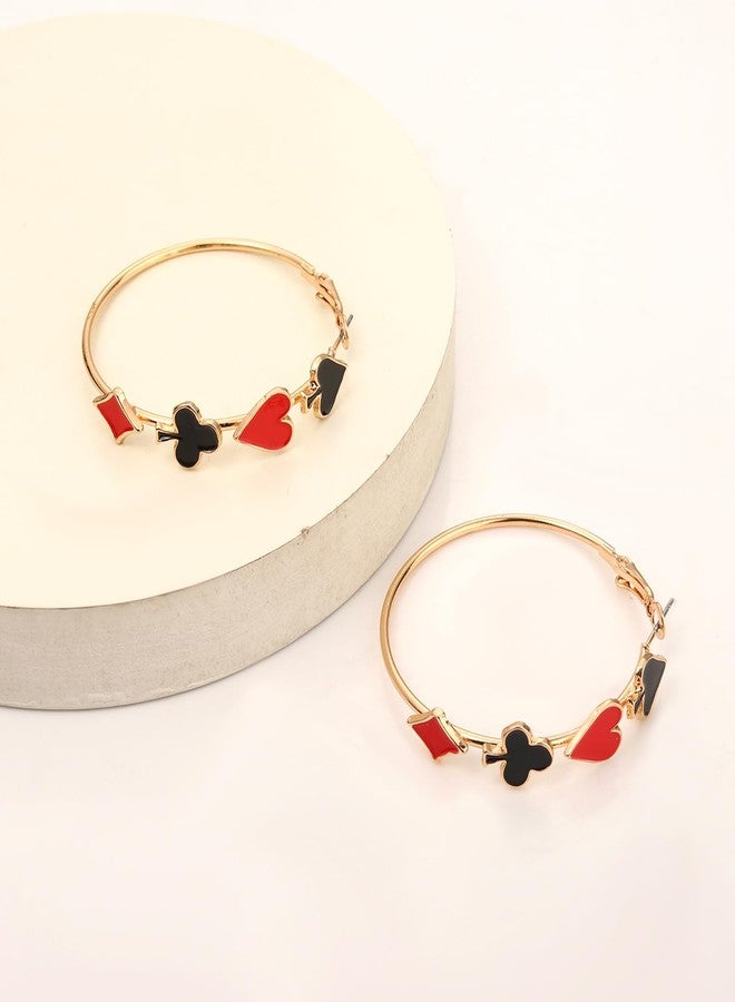 مولوك أقراط مولوخ كوين هارتس للنساء، أقراط حلقية ذهبية مرصعة بالألماس بتصميم قلب البستوني، مثالية للهالوين، إكسسوارات تنكرية، مجوهرات للحفلات، هدية مميزة. - Image 4