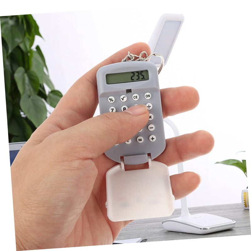 Mini Calculator Keychain Set Portable Lightweight Pocket Calculator For Students Pink Gray 2pcs - Image 3