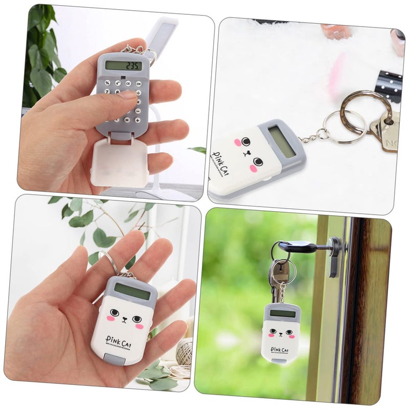 Mini Calculator Keychain Set Portable Lightweight Pocket Calculator For Students Pink Gray 2pcs - Image 4