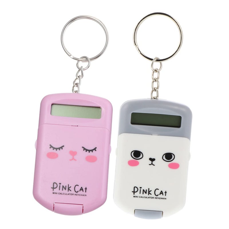 Mini Calculator Keychain Set Portable Lightweight Pocket Calculator For Students Pink Gray 2pcs - Image 2