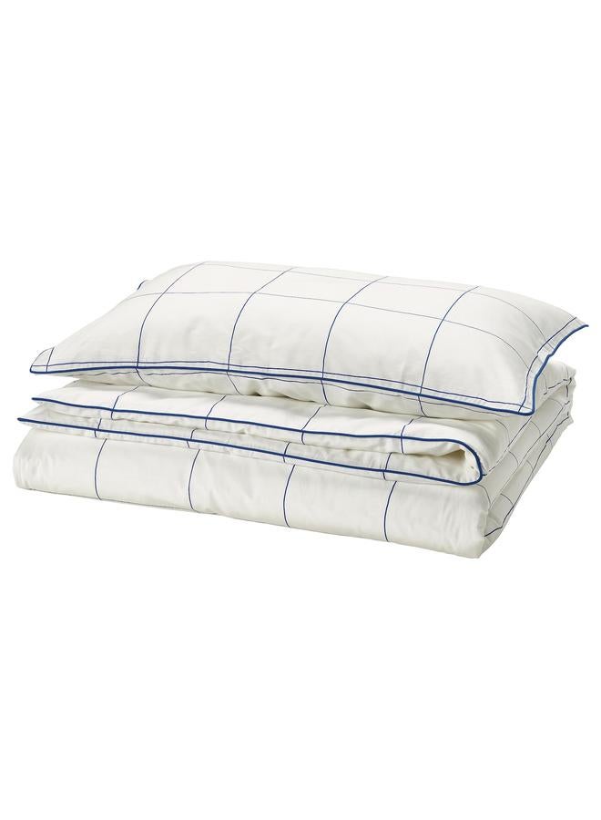 erorex Duvet Cover And Pillowcase White Blue/Check 150X200/50X80 Cm - Image 1