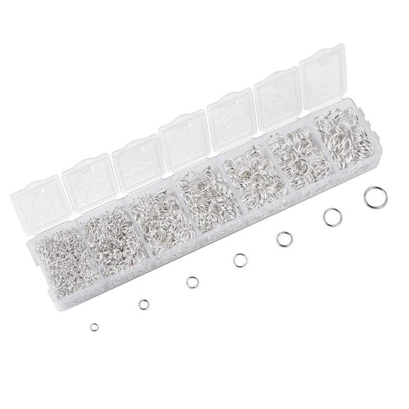 LANBEIDE 2296Pcs Jump Rings Silver Plated Jewelry Connectors Chain Links 3mm 4mm 5mm 6mm 7mm 8mm 10mm Box Set Open Jump Rings for Necklace Repair - Image 1