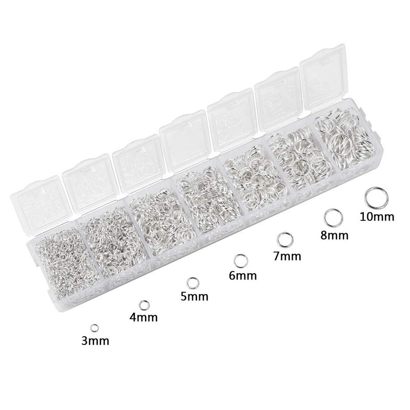 LANBEIDE 2296Pcs Jump Rings Silver Plated Jewelry Connectors Chain Links 3mm 4mm 5mm 6mm 7mm 8mm 10mm Box Set Open Jump Rings for Necklace Repair - Image 2