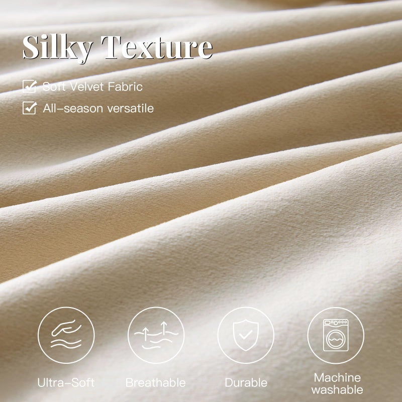 MUSSEL Bedding Comforter Set Queen Size 3 Pieces-Neutral Beige Champagne Striped Lightweight Bedroom Comforter Queen Size,Soft Velvet Bed Set for All Seasons with 2 Shams - Image 5