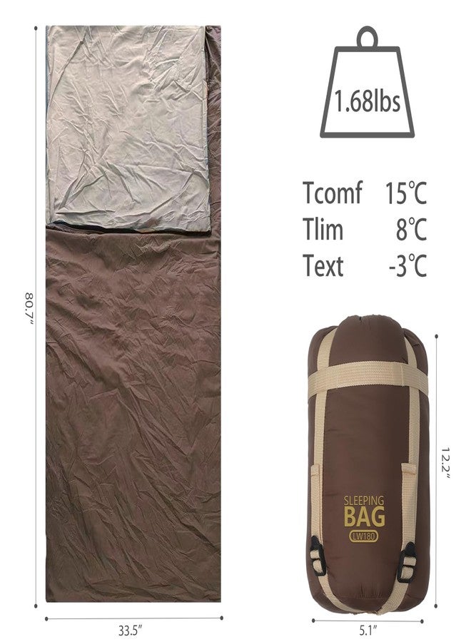 Wind Tour Compact Ultra Lightweight Sleeping Bag Envelope Backpacking Bag with Compression Sack for Adults Warm Weather Camping, Traveling, Hiking (Brown) - Image 2