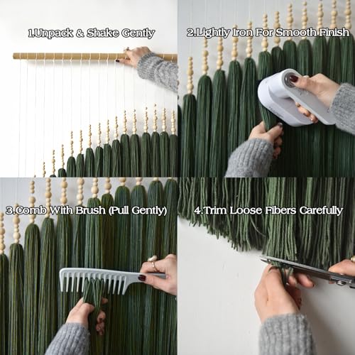 IOWER Large Macrame Wall Hanging Green Boho Decor Macrame Beads Yarn Fiber Art Beaded Tassel Home Decor For Bedroom Living room 39 W x 55 L - Image 3