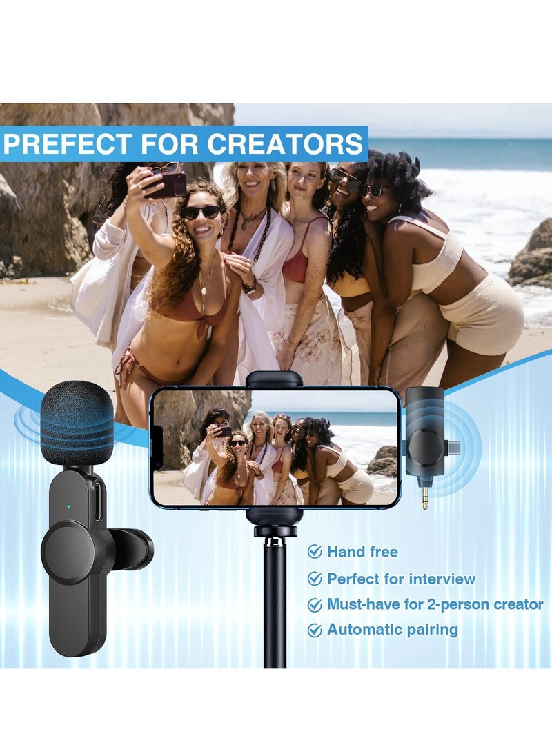 BORTONY - Wireless Lavalier Microphones 3 in 1 Clip-on Microphone for iPhone 15 iPad Android Type C Devices Camera USB-C Microphone 7-Hour Battery Mini Microphone with Noise Reduction for Video Recording Vlog Y - Image 1