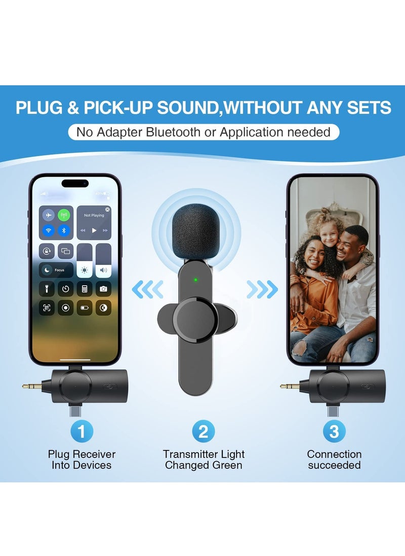 BORTONY - Wireless Lavalier Microphones 3 in 1 Clip-on Microphone for iPhone 15 iPad Android Type C Devices Camera USB-C Microphone 7-Hour Battery Mini Microphone with Noise Reduction for Video Recording Vlog Y - Image 1