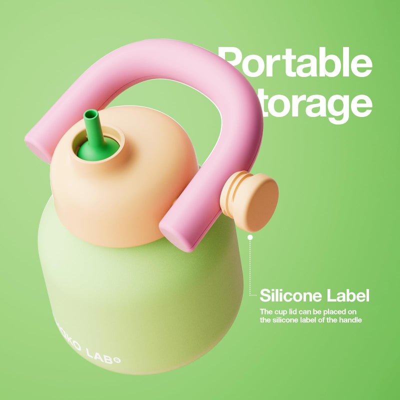 CHAKO LAB Water Bottle with Straw and Carry Handle | Wide Mouth vacuum insulated stainless steel Bottles | Reusable, leak-proof and BPA-free | 33oz(Green&Orange) - Image 5