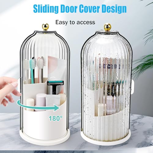BUENLY Concealed Toothbrush Holder, Rotating Bathroom Organizer Countertop, Toothbrush Holders with Cover, Bathroom Counter Organizer with Covered Makeup Brush Holder (1pcs White) - Image 3