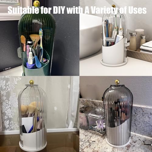 BUENLY Concealed Toothbrush Holder, Rotating Bathroom Organizer Countertop, Toothbrush Holders with Cover, Bathroom Counter Organizer with Covered Makeup Brush Holder (1pcs White) - Image 5