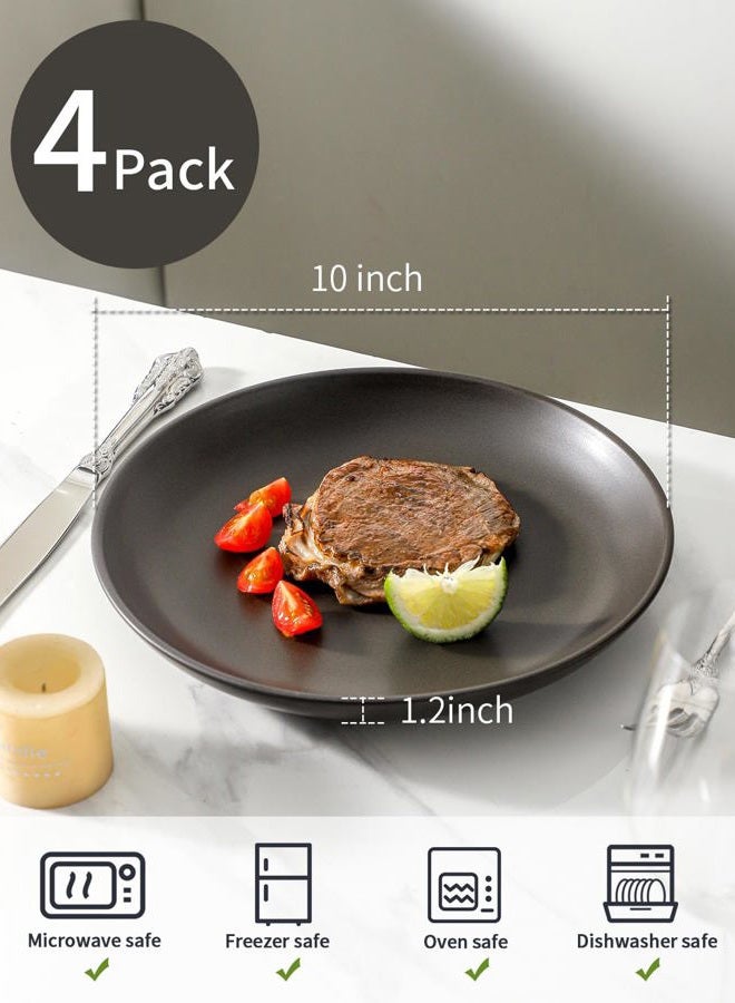 Tikooere Stoneware Dinner Plates, 10 Inch Serving Dishes Set of 4 for Kitchen, Ceramic Dinnerware Dishes for Steak, Pancakes, Scratch Resistant Plate Set, Microwave & Dishwasher Safe, Matte Black - Image 3