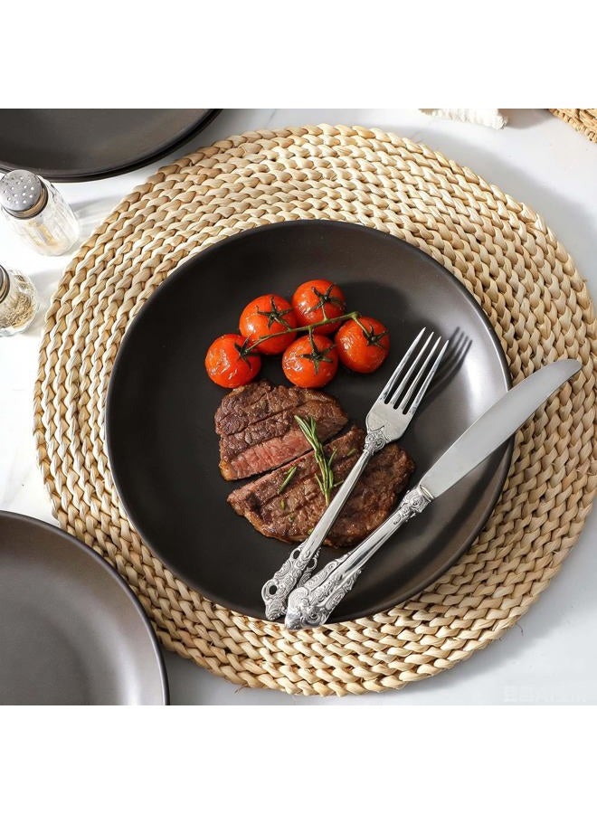 Tikooere Stoneware Dinner Plates, 10 Inch Serving Dishes Set of 4 for Kitchen, Ceramic Dinnerware Dishes for Steak, Pancakes, Scratch Resistant Plate Set, Microwave & Dishwasher Safe, Matte Black - Image 2
