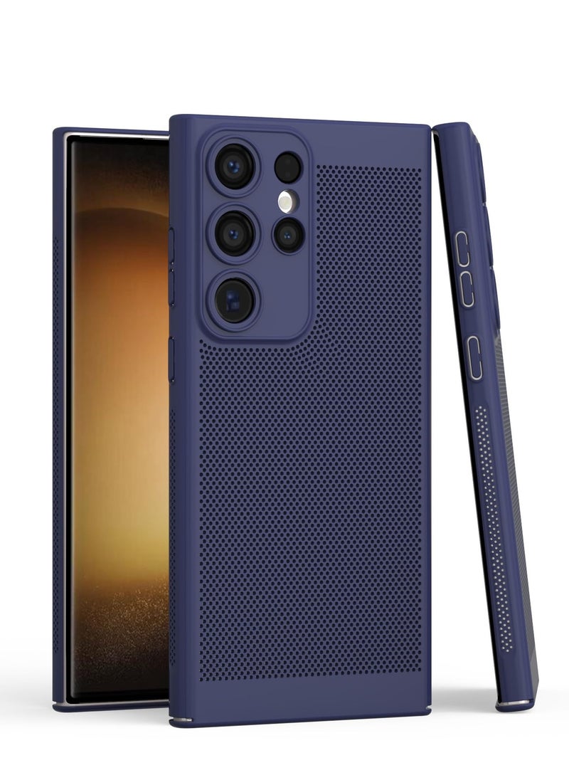 Generic - Heat Dissipation Case with Built in Camera Lens Protector Slim Fit Breathable Cooling Anti Fingerprint Hard PC Back Shockproof Cover For Samsung Galaxy S23 Ultra (Blue) - Image 1