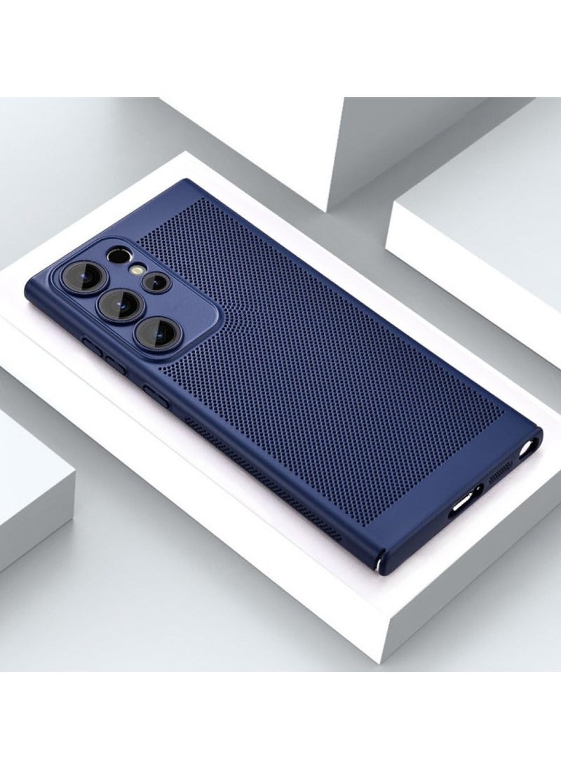 Generic - Heat Dissipation Case with Built in Camera Lens Protector Slim Fit Breathable Cooling Anti Fingerprint Hard PC Back Shockproof Cover For Samsung Galaxy S23 Ultra (Blue) - Image 1