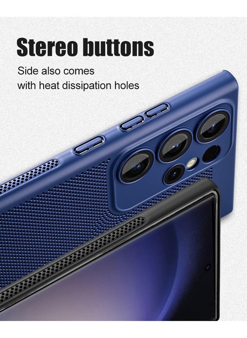 Generic - Heat Dissipation Case with Built in Camera Lens Protector Slim Fit Breathable Cooling Anti Fingerprint Hard PC Back Shockproof Cover For Samsung Galaxy S23 Ultra (Blue) - Image 1