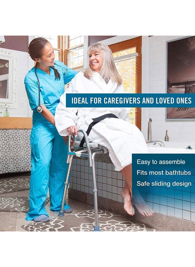DMI Tub Transfer Bench and Shower Chair with Non Slip Aluminum Body, FSA Eligible, Adjustable Seat Height and Cut Out Access, Holds Weight up to 400 Lbs, Bath and Shower Safety, Transfer Bench - Image 4