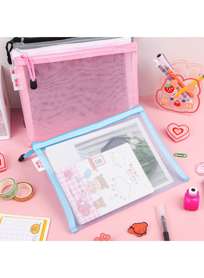 HELPS Transparent File Bag Office Large Capacity Nylon Mesh Durable Information Bag A4 Student Portable Zipper Storage Bag - Image 4