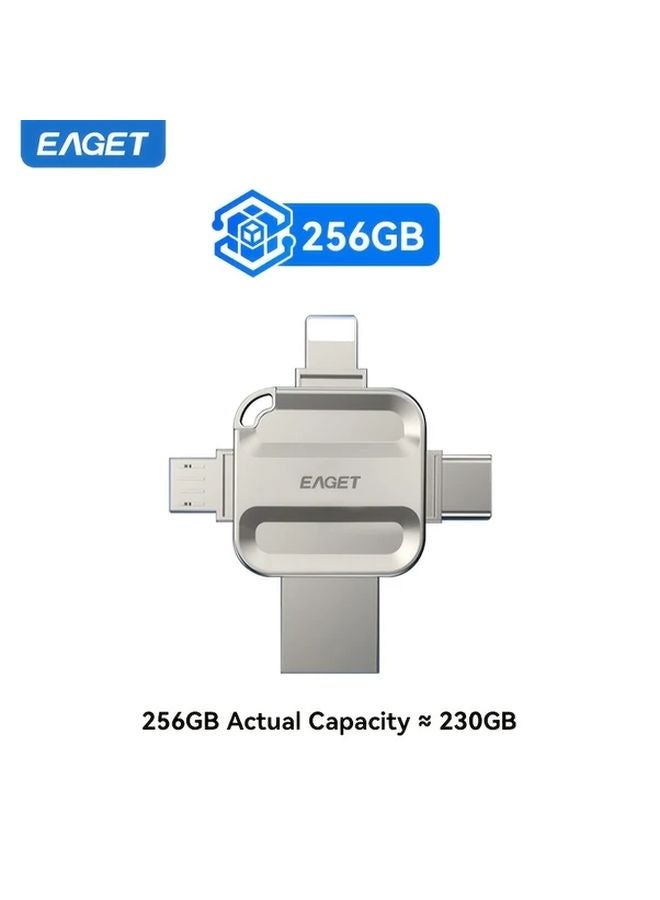 Eaget 256GB 4 In 1 Portable Metal USB 3 0 Flash Drive High Speed 110MBs For Apple Android - Image 1