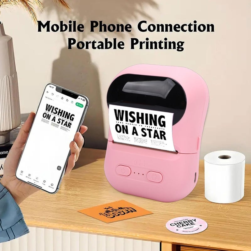 VBESTLIFE Mini Portable Thermal Printer Print Pod, Inkless Bluetooth Label Maker Machine for DIY Crafts, Journaling, Office & Home Use (Pink) - Image 2