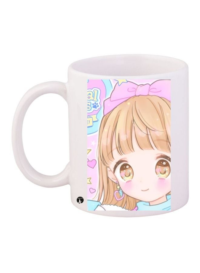 RYN Cartoon Printed Coffee Mug White/Beige/Pink 11ounce