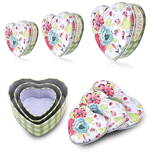 Sanas Heart Shaped Box (3Pcs) Storage Box With Lid Valentine Day Gift Boxes Reusable Metal Container Boxes For Storage Vintage Heart Tin Container Multipurpose Pinterest Finds Aesthetic (3Pcs) (Green) - Image 1
