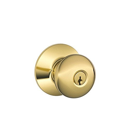 Schlage F51A PLY 605 Plymouth Door Knob, Keyed Entry Lock, Bright Brass - Image 1