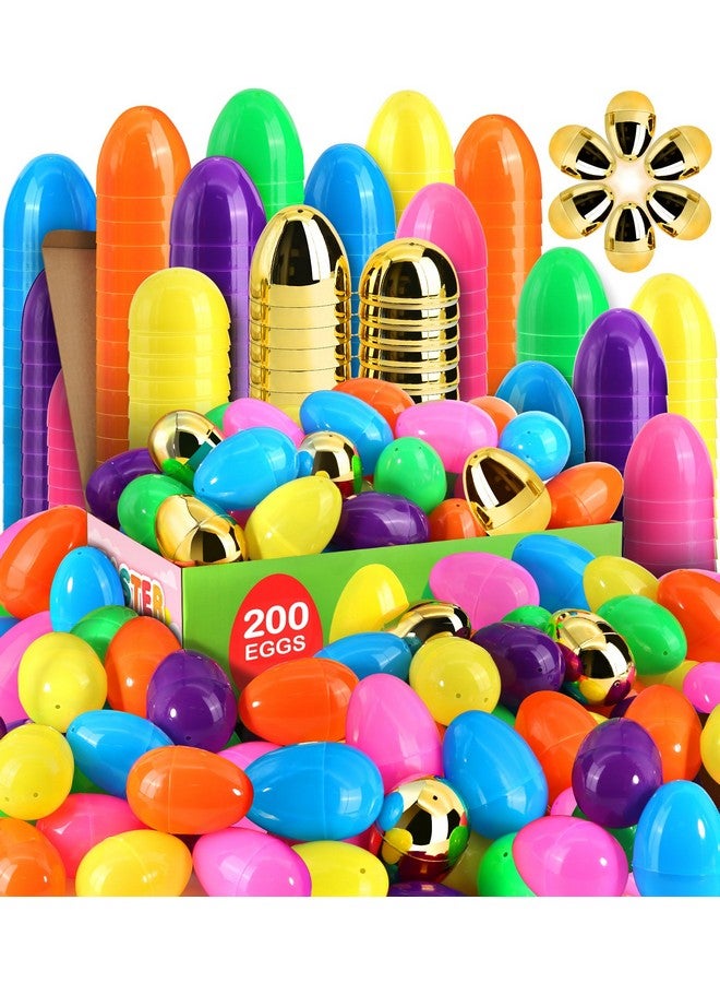 SURCVIO [6 Surprise Golden Eggs] 200 Pack 3 Inch Plastic Easter Eggs, Empty Easter Eggs Fillable, Bright Colors Plastic Eggs Bulks For Easter Hunt, Easter Party Favor, Basket Stuffers Fillers - Image 1
