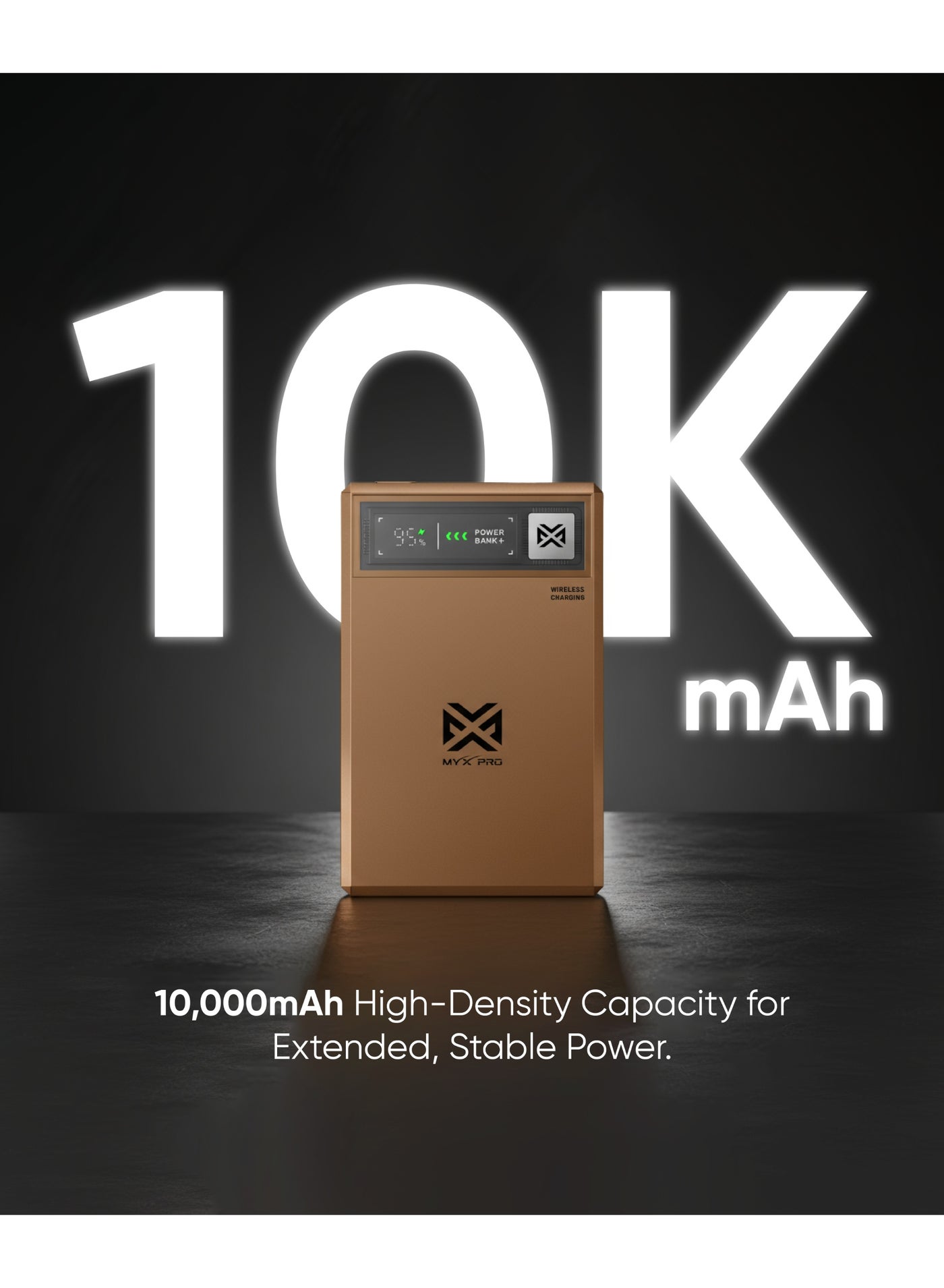 MYX PRO MagX Magsafe Power Bank - 10,000mAh Ultra Slim Magnetic Wireless Charger, 15W Fast Charging, Digital Display, Gold Edition, Portable Power Bank for iPhone