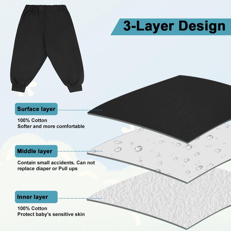 MooMoo Baby سروال حفاضات مو مو بيبي المقاومة للتسرب لتدريب الأطفال على استخدام المرحاض 2 عبوة سروال تدريب على المرحاض ليلًا للأولاد والبنات - Image 3