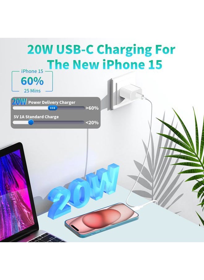 Stuffcool 【MFi Certified】iPhone 16 Charger Fast Charging, Stuffcool 2Pack 20W PD USB-C Power Adapter Type-C Wall Charger with 2Pack 6FT Type-C Cable for iPhone 16 Pro/16 Pro Max/15/15 Pro Max/iPad Pro/Air/Mini  - Image 5