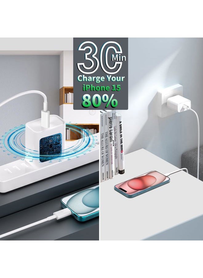 【MFi Certified】iPhone 16 Charger Fast Charging, Stuffcool 2Pack 20W PD USB-C Power Adapter Type-C Wall Charger with 2Pack 6FT Type-C Cable for iPhone 16 Pro/16 Pro Max/15/15 Pro Max/iPad Pro/Air/Mini