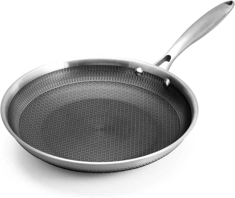 JUGTE Stainless Steel Honeycomb Frying Pan NonStick Pan with Stainless Steel Handle Stay Cool Non Toxic Dishwasher and Oven Safe Suitable for All Hob Types Steel Frying Pan 28 Cm - Image 1