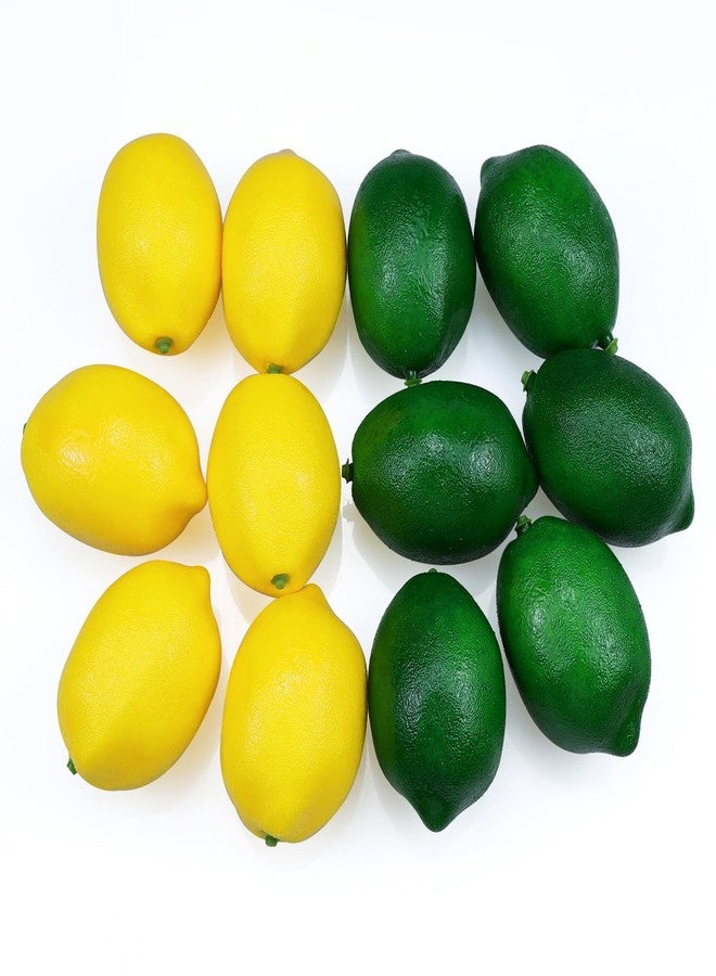 Lorigun 12 Pcs Fake Lemons Limes,Artificial Lemons Fake Fruits Lemon for Kichen Party Chirstmas Decor Photography Prop, Artificial Fruits Lemon Prop, Double Colour(6 Green+6 Yellow) - Image 2