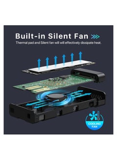 Y&D KASTWAVE M.2 NVME SATA SSD Enclosure Adapter Reader, with Cooling Fan, Tool-Free USB C 3.1 Gen 2,10 Gbps NVME, 6Gbps SATA,Chips RTL9210B External Solid State Drive for PCIe 2280, 2260, 2242 M Key  - Image 2
