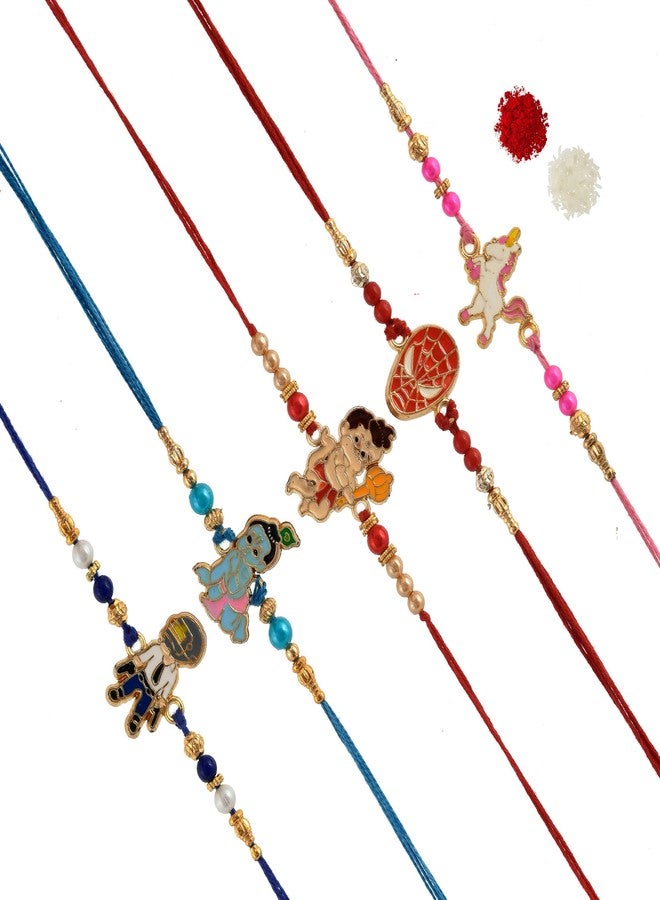 Pride Store Kids Rakhi Cartoon Charactor Rakhis with Roli Chawal, Rakhi for Bro, Little Bro Bhai, kid , Chota Bhai Bhaiya, Brother, Girls Boys Childrans Rakhi set Younger brother Pack of 5 (Kids Rakhi Set Q17)