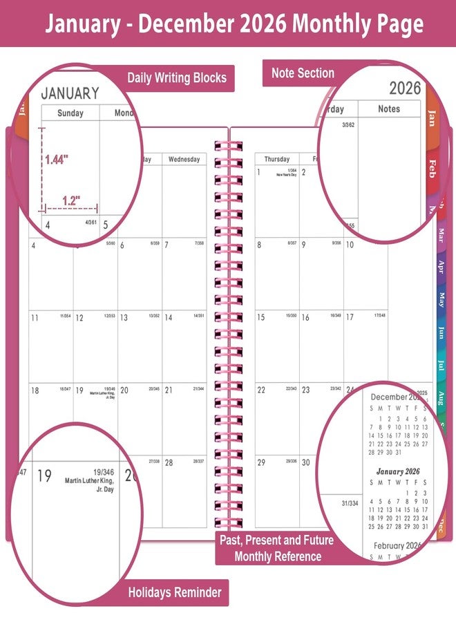 BooQool 2026 Planner - Planner 2026, 2026 Planner Weekly and Monthly with Tabs, Jan 2026 - Dec 2026, 6.25" × 8.3", Strong Twin-Wire Binding - Image 3