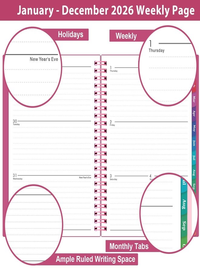 BooQool 2026 Planner - Planner 2026, 2026 Planner Weekly and Monthly with Tabs, Jan 2026 - Dec 2026, 6.25" × 8.3", Strong Twin-Wire Binding - Image 4