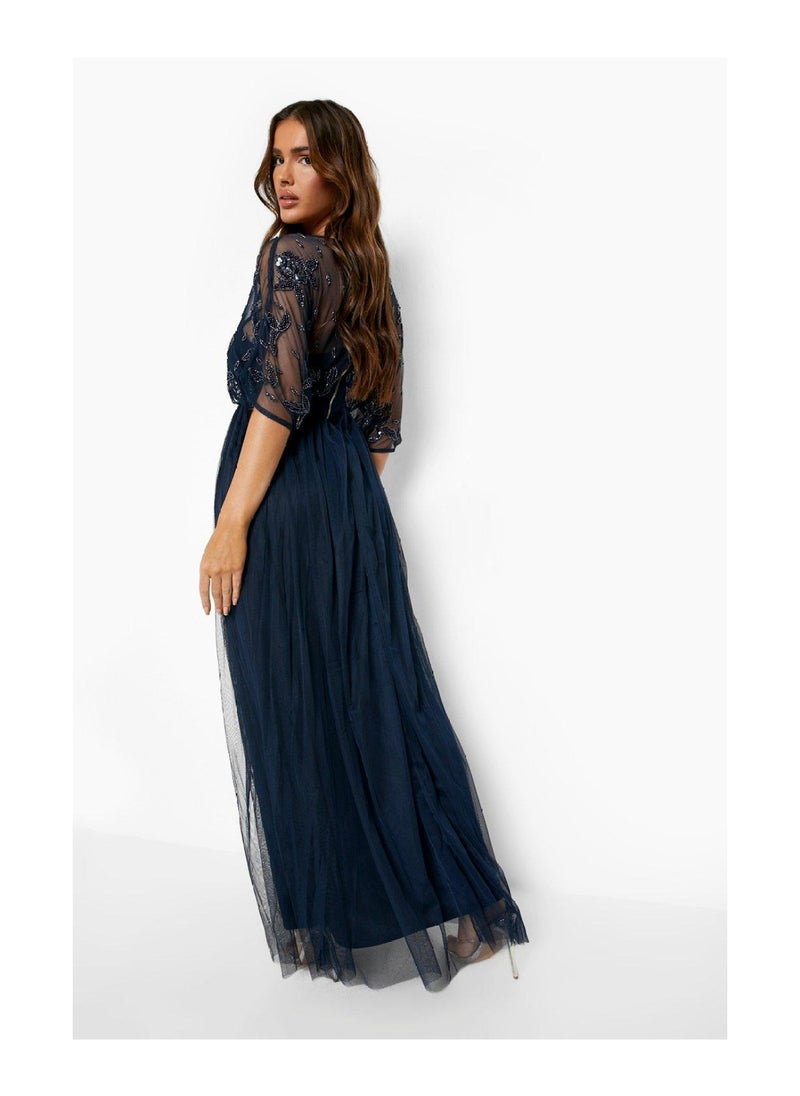 boohoo - Bridesmaid Hand Embellished Kimono Mesh Maxi - Image 1