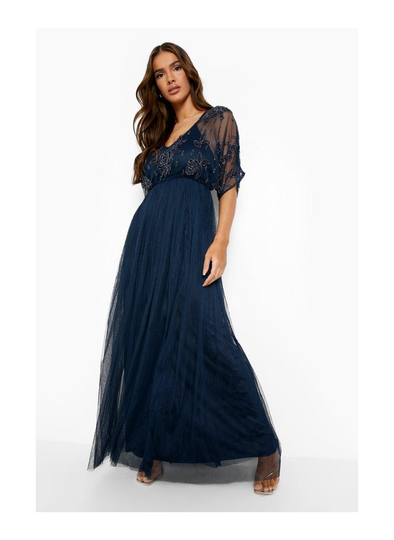 boohoo - Bridesmaid Hand Embellished Kimono Mesh Maxi - Image 1