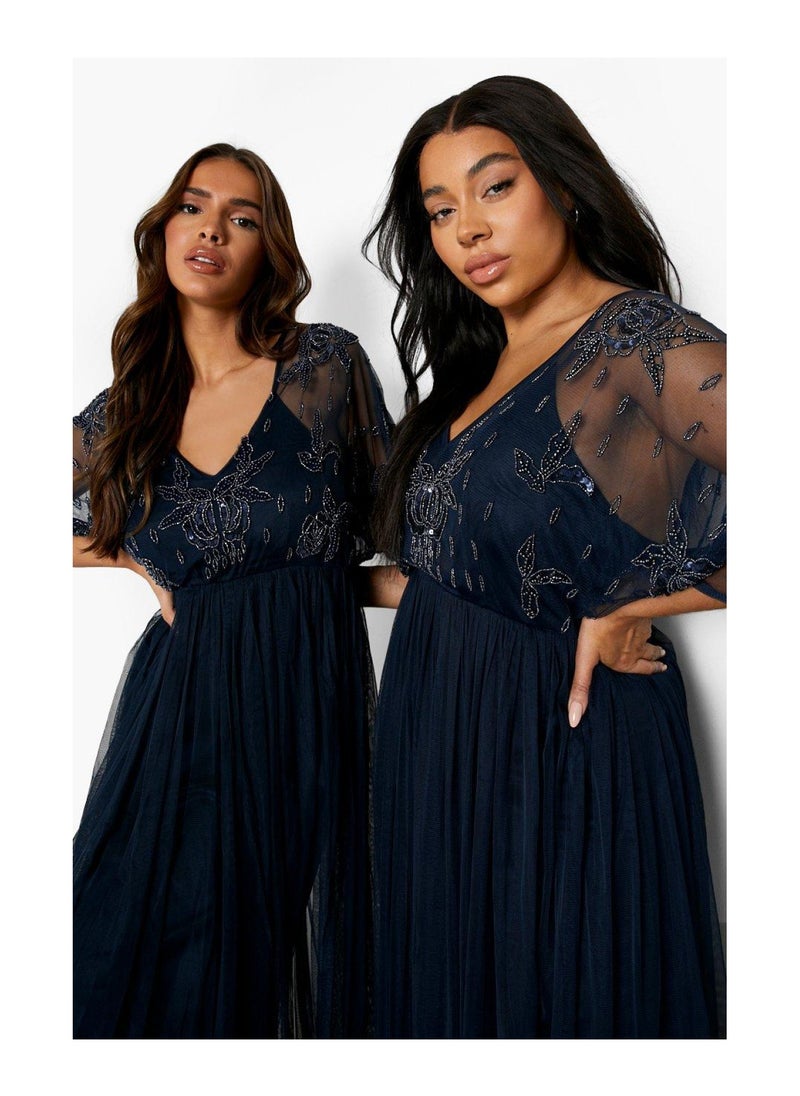 boohoo - Bridesmaid Hand Embellished Kimono Mesh Maxi - Image 1